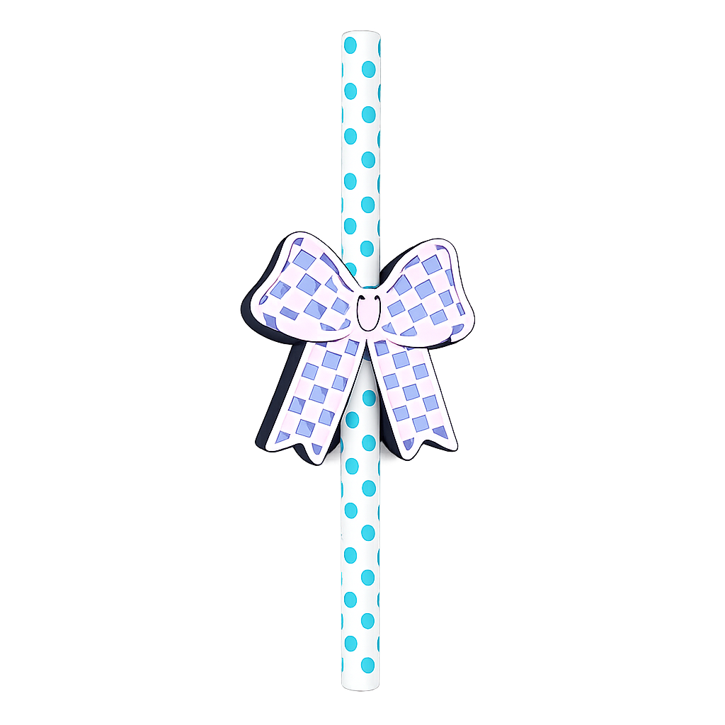Pink Checkered Bow Straw Charm