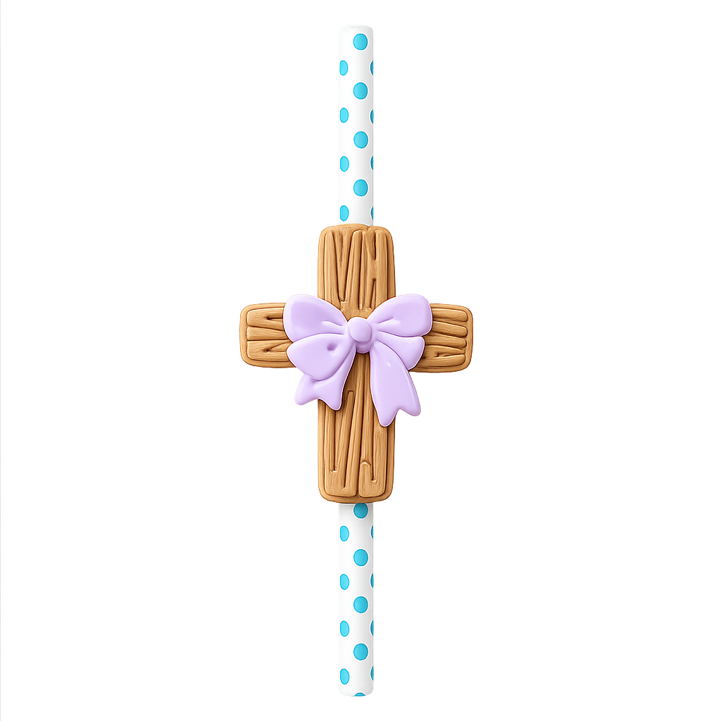Cross with Purple Bow Straw Charm