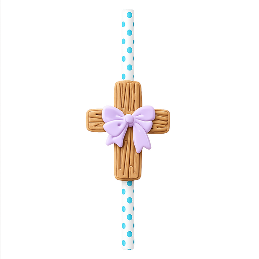Cross with Purple Bow Straw Charm