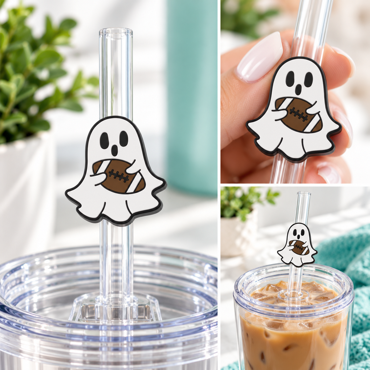 Ghosty Football Straw Charm