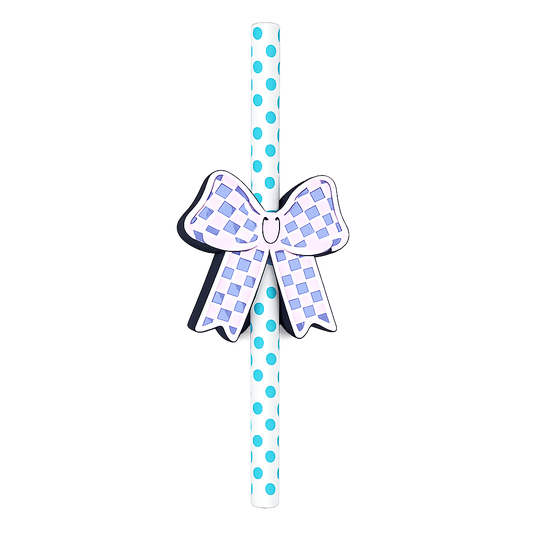 Pink Checkered Bow Straw Charm