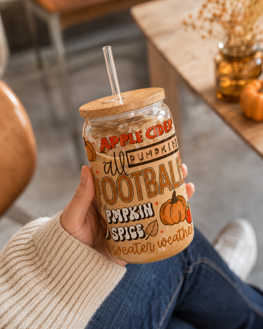 Fall Vibes Apple Cider Pumpkin Football Tumbler